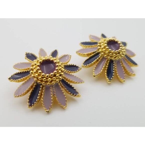 Vintage EISENBERG ICE Enamel Flower Clip Earrings on Original Card - Picture 4 of 6